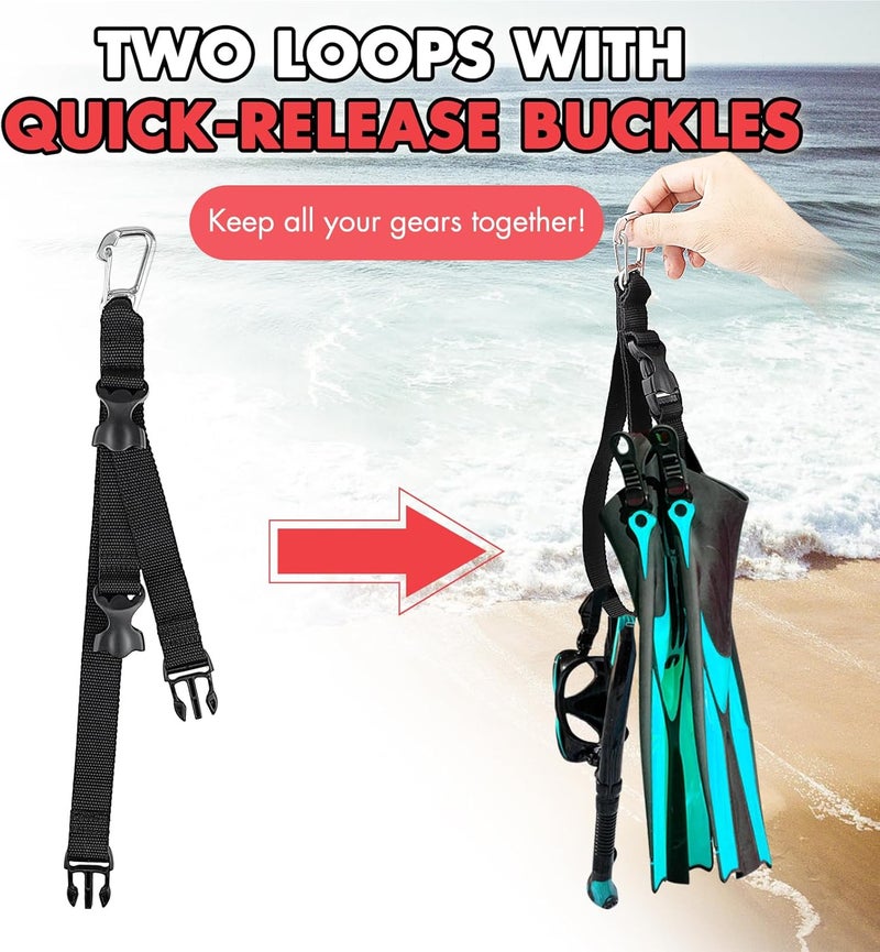 Owekfifv Scuba Fin & Mask Holder, Diving BC Fins Keeper and Mask Clip with Two Quick-release Loop Lanyard Webbing Strap - Image 4